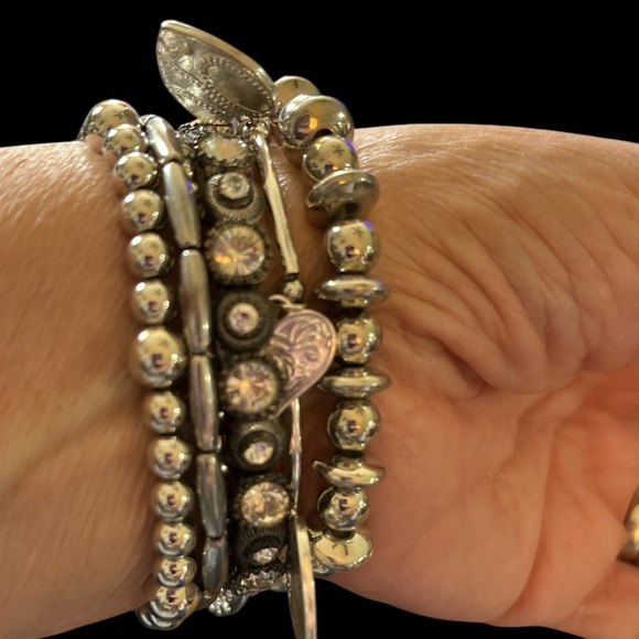 Elegant Silver Hearts and Silver Bead Bracelet Stack - Picture 5 of 5